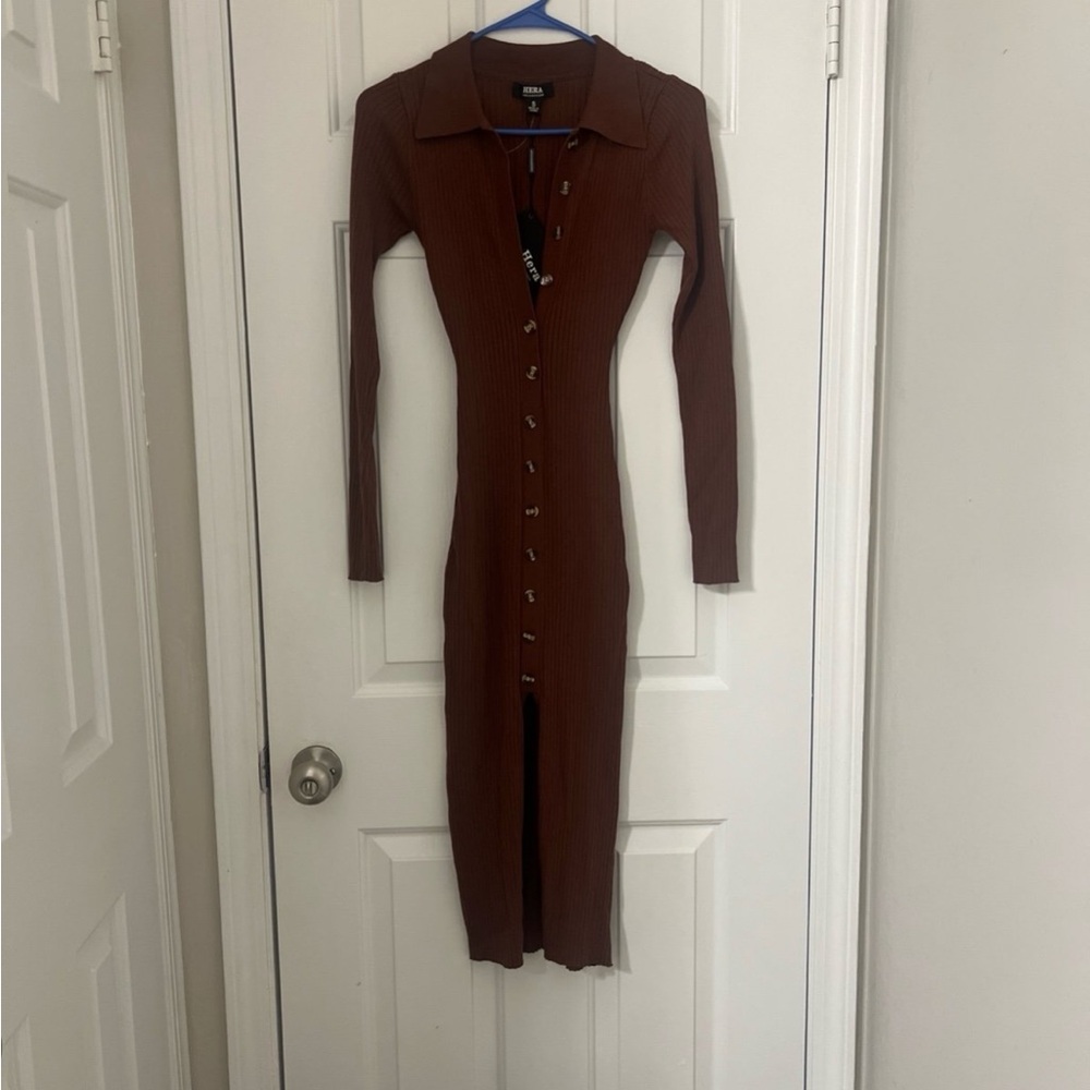 Hera Collection brown Knit Button-Front Sweater midi dress